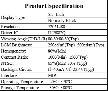 High Definition TFT PDA POS LCD Display 5.5 Inch 720x1280 Pixels With Incell Technology