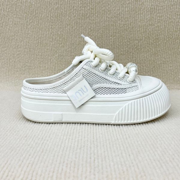 Comfort Womens White Mules Canvas Platform Shoes With Lace Up