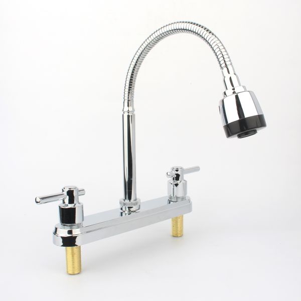 Modern 8-Inch Double Handle Basin Mixer Water Tap Chrome-Plated Stainless Steel Faucet Deck Mounted for Bathroom