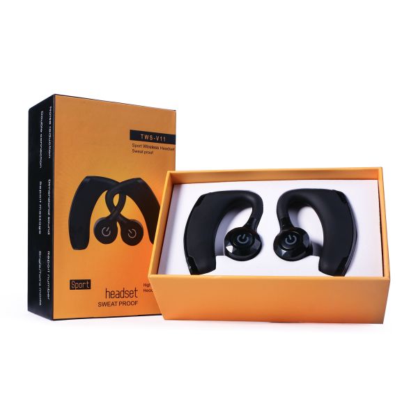 Black BT5.0 TWS Retractable Bluetooth Earphones For Driver Sport