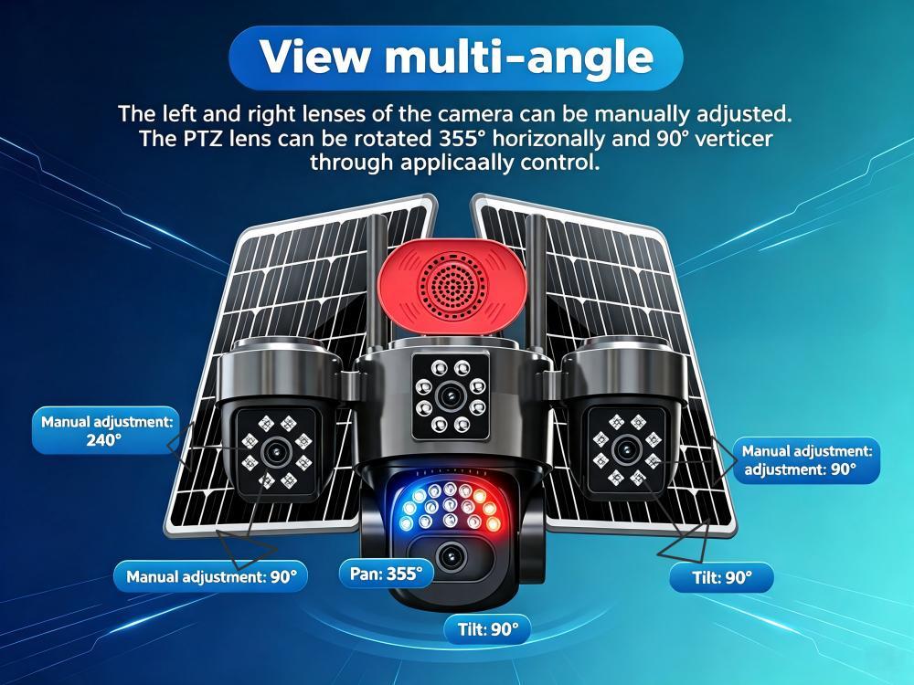 4G LTE Solar Powered 2MP HD AOV Solar Camera with PTZ Control Security Monitoring