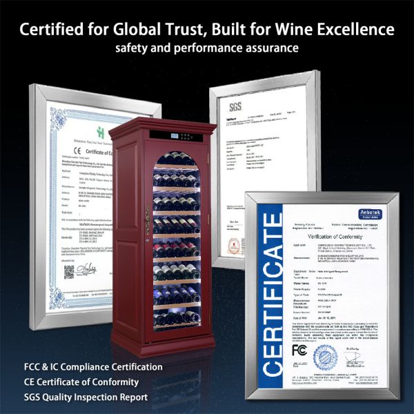 Solid Wood Kitchen Wine Cooler with Smart Digital Control Panel Locking Door and Tempered Glass LED Light