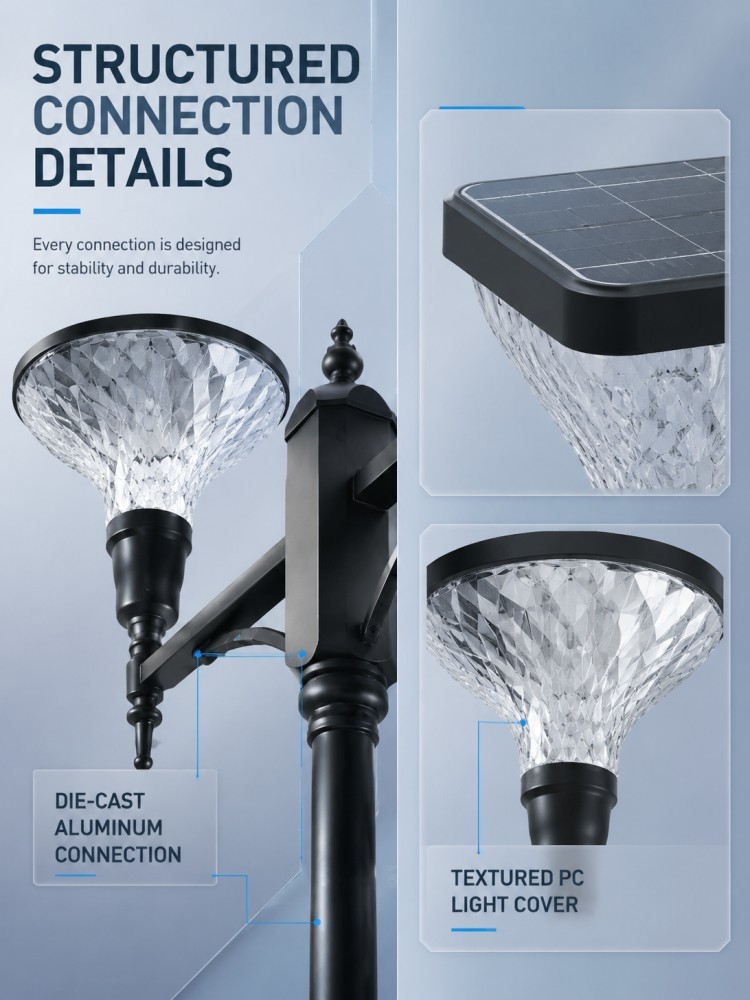 Dual Head Solar Promenade Light IP65 Decorative Pole Fixture For Waterfront Walkways