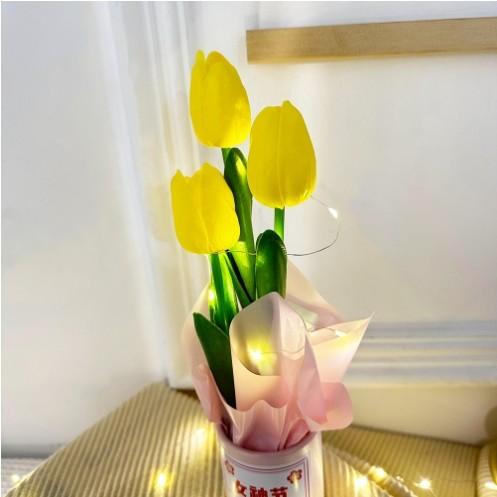 Simulation PU Tulip Hug Bucket Cute Wool Flower Hug Blessing Gift Creative Festival Holiday Gift Wholesale