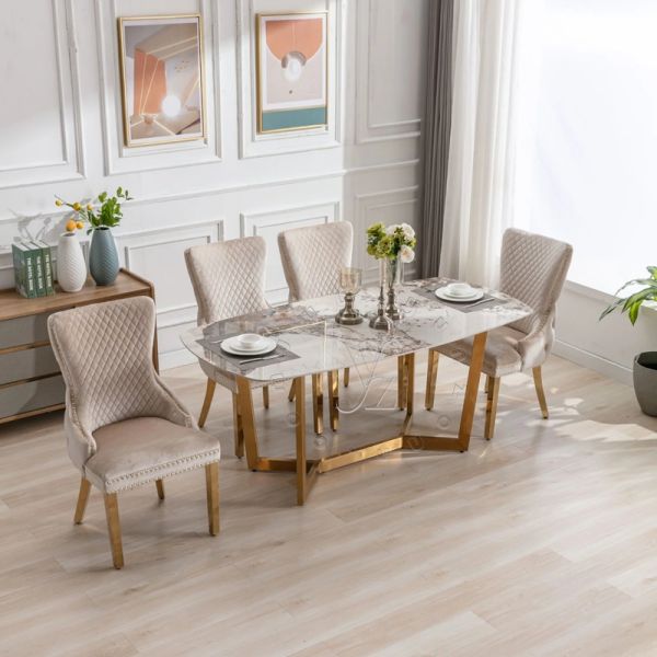 Customized Modern Restaurant Chairs Stainless Steel Frame and Velvet Fabric for Dining Kitchen Hall or Villa Use