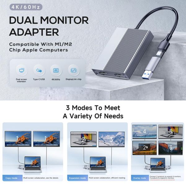 USB-C Type-C на двойной HDMI MST мультимониторный адаптер 4K 60Hz для Windows Android Mac OS