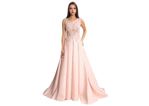 Pink Lace Embroidered Long Wedding Dresses With Patches Sewing Logo Or Pattern