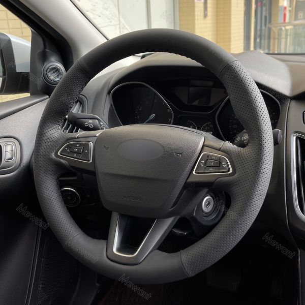 Custom Hand Stitching PU Leather Steering Wheel Cover for Ford Focus Kuga C-MAX Ecosport Escape 2015 2016 2017 2018 2019 2020