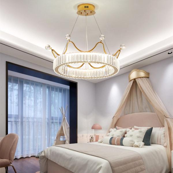 Round Creative Children Bedroom LED Crystal Pendant Light Clear Metal Gold