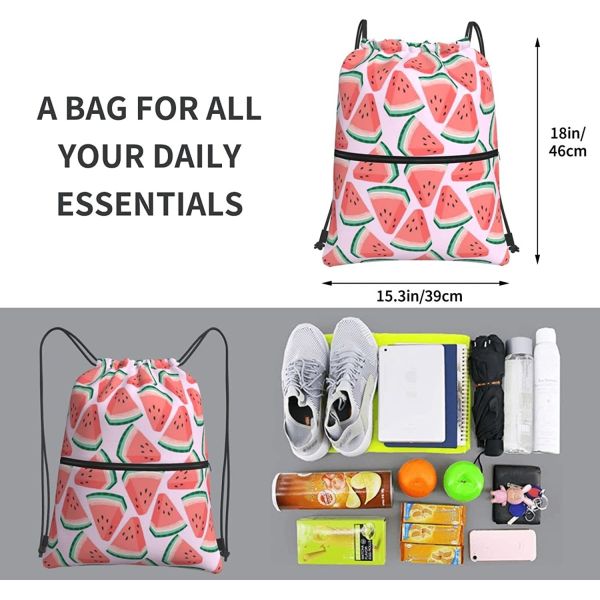 Watermelon Drawstring Gym Backpack Bag Waterproof For Men Women With Pockets