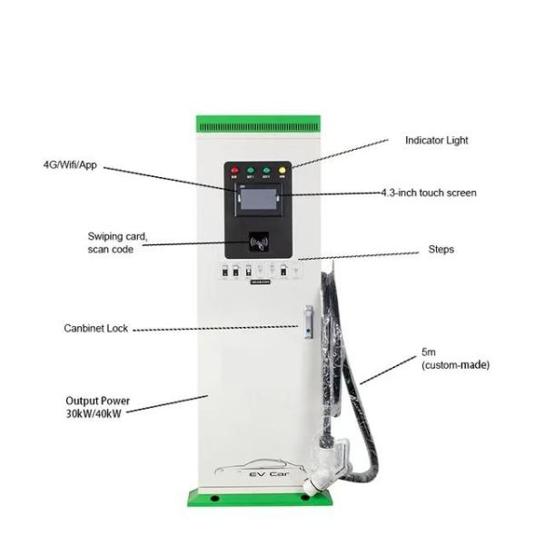 Floor Mounted Fast Ev Charger 40kw With CCS1 CCS2 Double Guns Cable