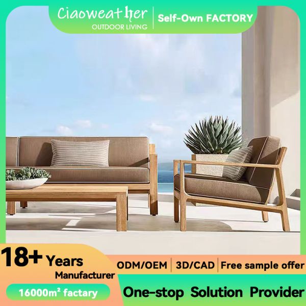 Terrace Wooden Set Luxury Modern Teak Wood Sofa Sets for Hotel Chairs Outdoor Sofa Garden Sofa Design Mail Packing N