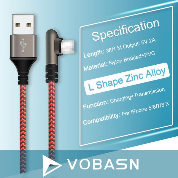 1M 5V 2A iPhone Right Angle USB Cable / Right Angle Lightning To USB Cable