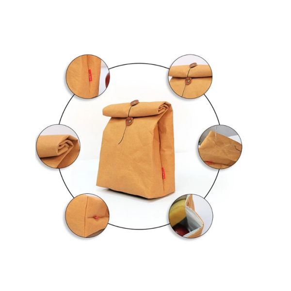 Reusable Insulated Lunch Cooler Bag Washable Kraft Paper Snack And Sandwich Bags