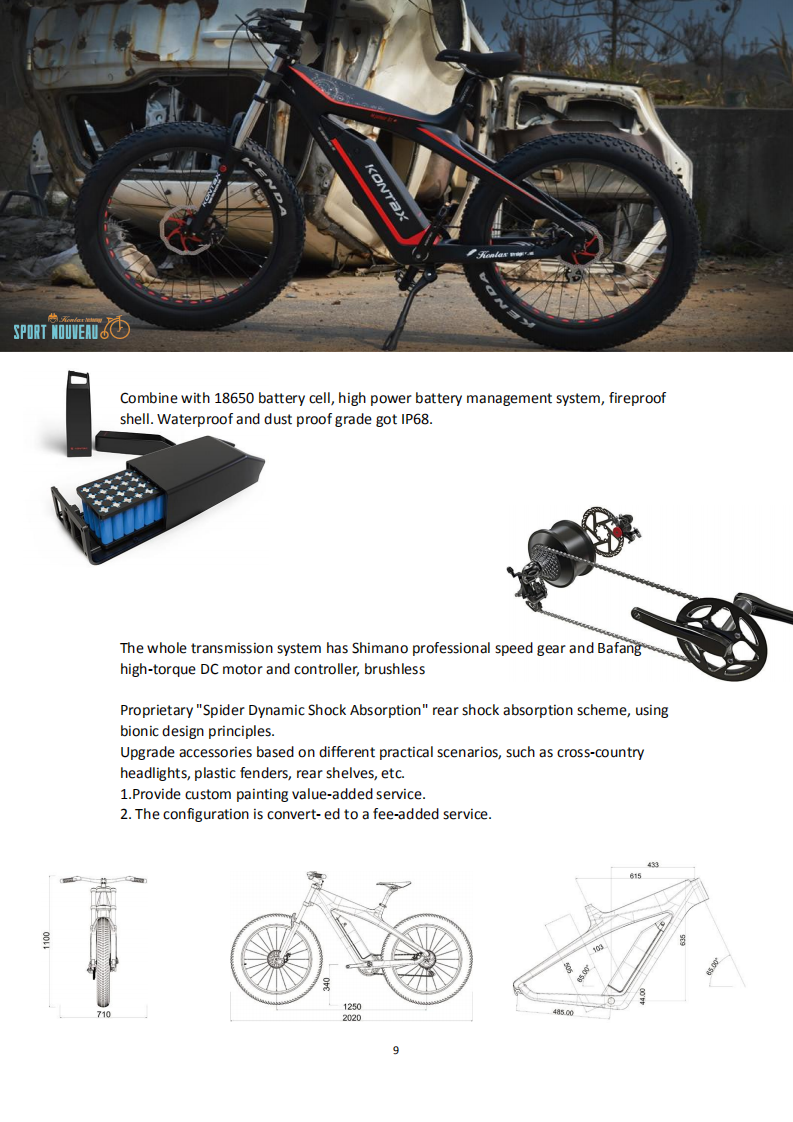 Powerful Carbon Fiber Electric Mountain Bicycle with and Lithium Battery Power Supply