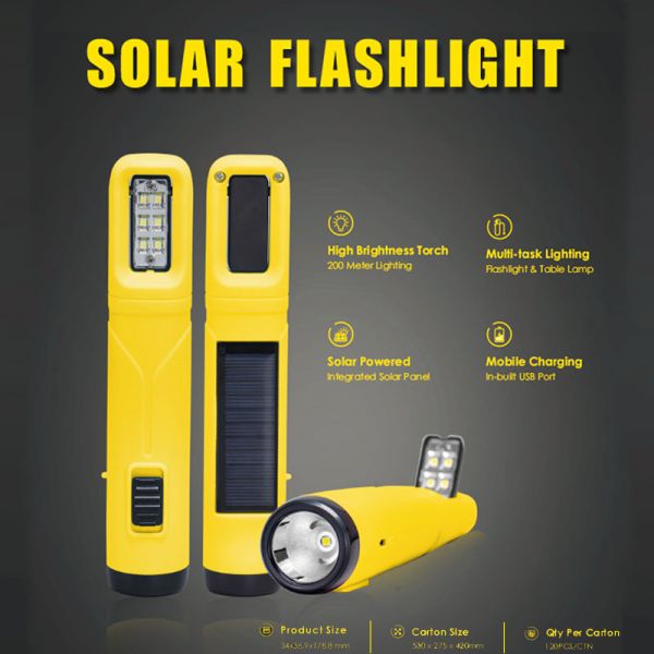 Portátil fuente de linterna de radio de energía solar 1W antorcha frontal 6pcs 2835 SMD lámpara lateral