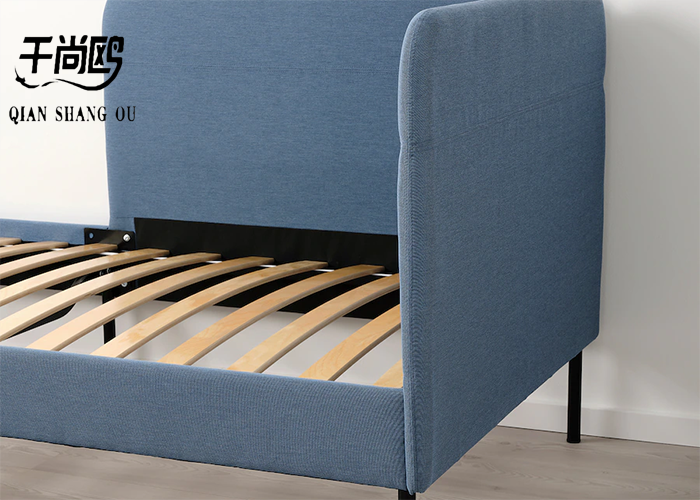 Unique Style Fabric Upholstered Beds / Soft Sofa Bed With Corner Baffle Design