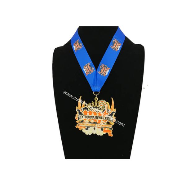 3 Inch Enamel Medal , Karate Awards Gold Medals With Full Printing Neck Ribbon