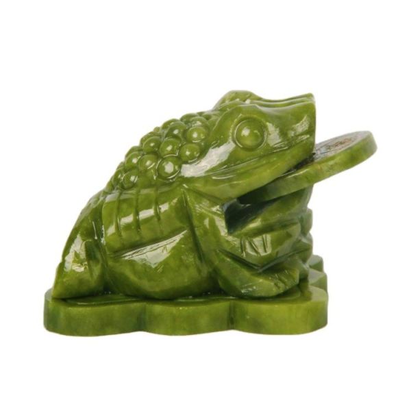 Car Dashboard Decor OEM ODM Natural Green Jade Toad Fengshui Money Frog Engraving for Three Legged Wealth Frog