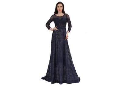 Royal Blue Long Sleeve Evening Gowns , Arabic Long Evening Dress