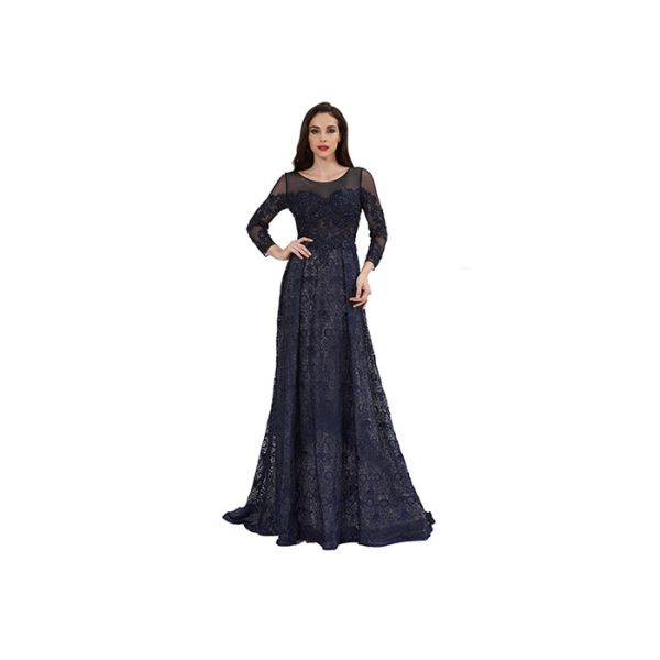 Royal Blue Long Sleeve Evening Gowns , Arabic Long Evening Dress