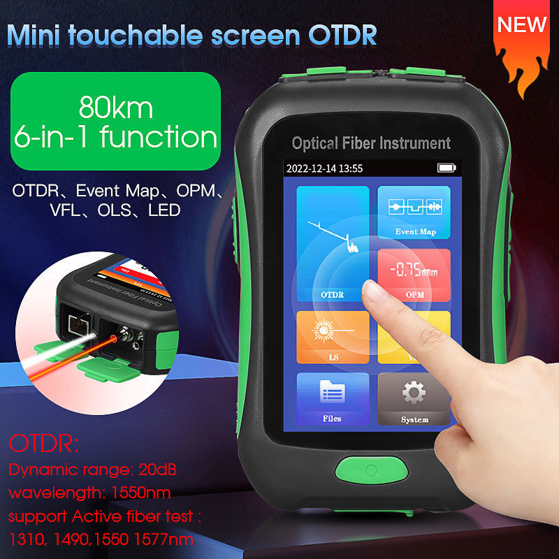 Тест в реальном маштабе времени 1550nm 20dB 80KM аппаратуры OTDR стекловолокна СИД OPM VFL OLS активный