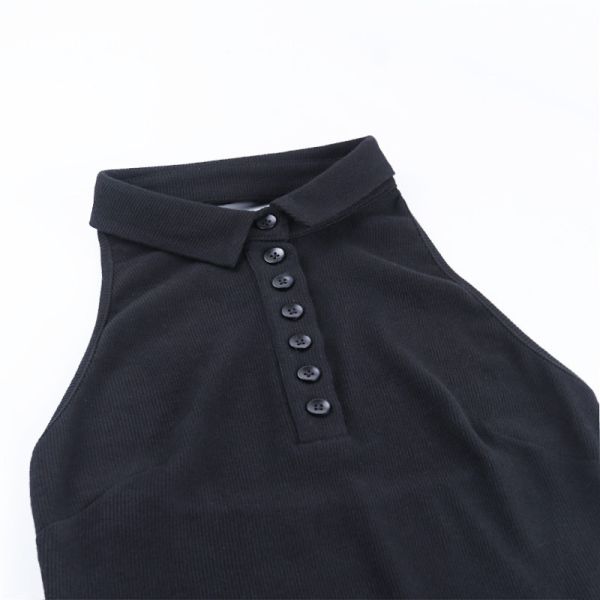 White Sleeveless V Neck 84cm Sexy Button Front Dress Tight Fitting
