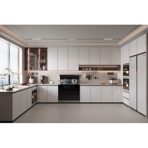 Custom Kitchen Cupboard Cabinets With Wood Panel Design And Melamine Board Doors