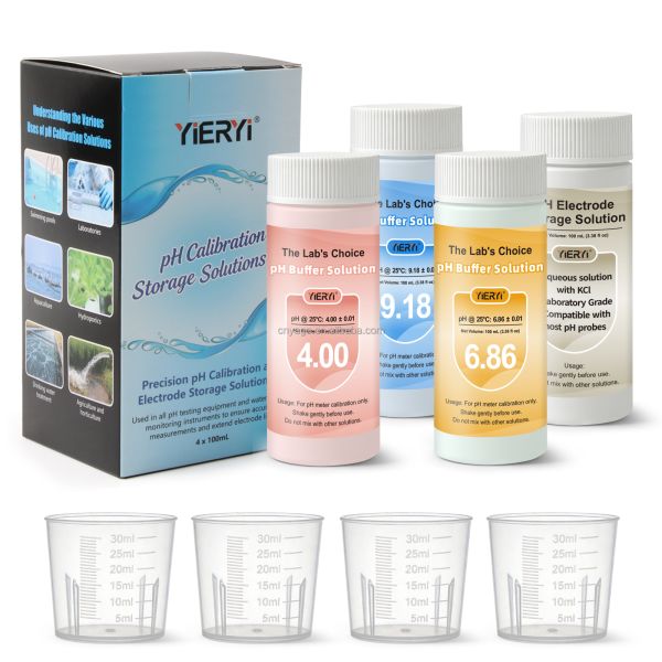 Lab-Grade pH Meter Calibration Kit with Airtight Sealed Color-Coded Beakers for Accurate pH Testing