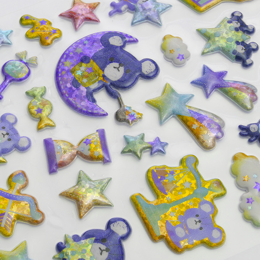 PVC Holographic Foam Puffy Stickers 3D Raised Music Note Cat Heart Bubble Stickers
