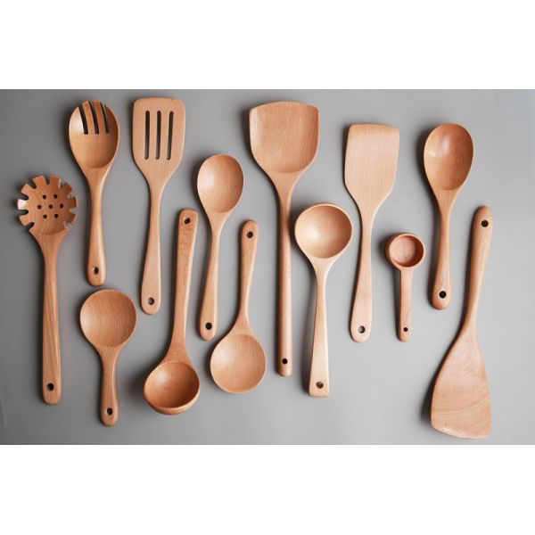 Non Stick Natural Wood Cooking Wooden Utensils Beech Wood Kitchen Utensils Set