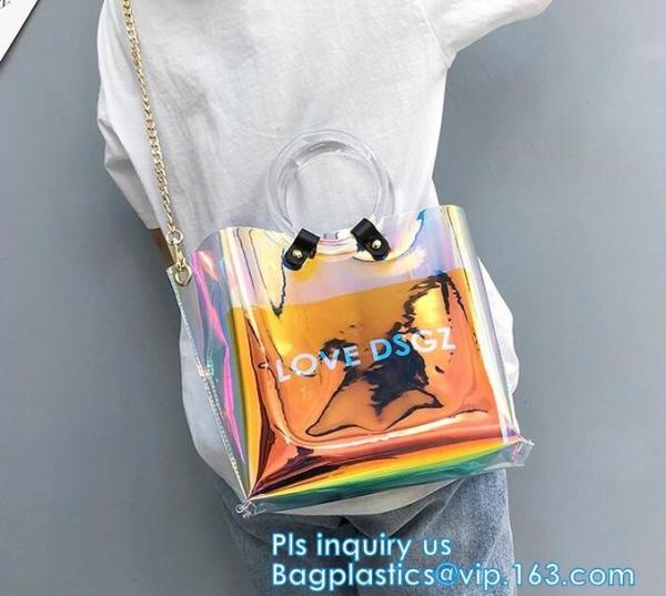fashion shopping clear pvc tote bag, Luxury PVC Printed Women Handbags, Professional design PVC handbags with zipper