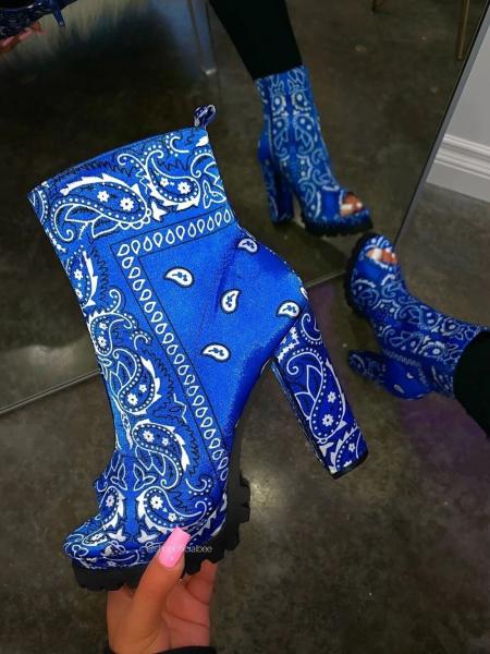 Colorful Tie Dye Open Toe Ladies High Heeled Boots With Side Zipper