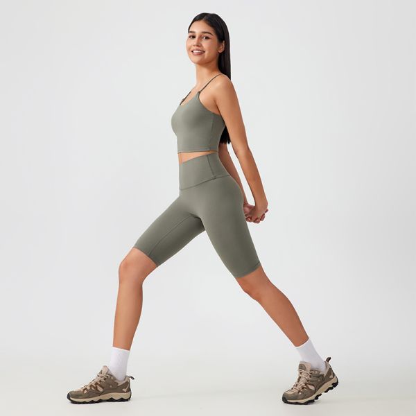 Pink Spaghetti Strap Cropped Yoga Tank Top High Waisted Leggings Set for Yoga