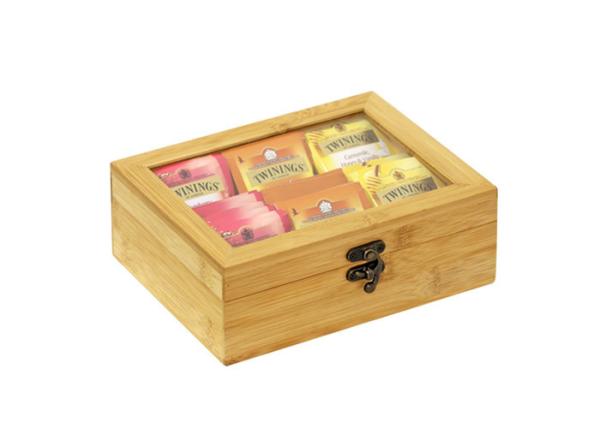 Heat Resistant Bamboo Storage Chest With Lock , Wooden Box To Hold Tea Bags