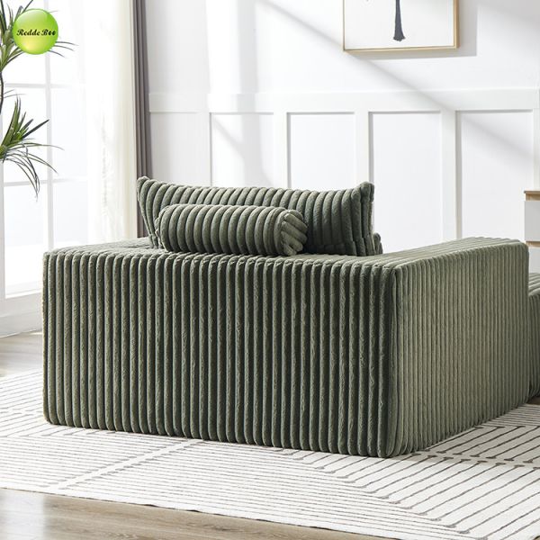Striped Velvet Green Couch Chenille Sleeper Sofa Armchair With Ottoman