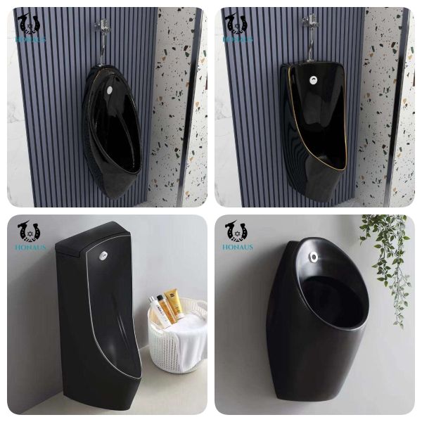 Black Multi Shape Male Standing Urinal Sensor Flush Commercial Urinals