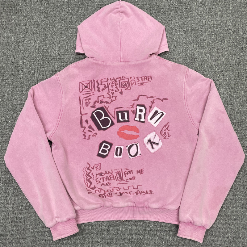 OEM Custom Vintage Double Sided Hoodie Acid Wash Screen Print Distressed Boxy Reversible Heavyweight 480Gsm Zipper Men's Hoodies