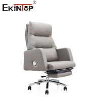 Silla de oficina reclinable de cuero gris multifuncional con reposapiés