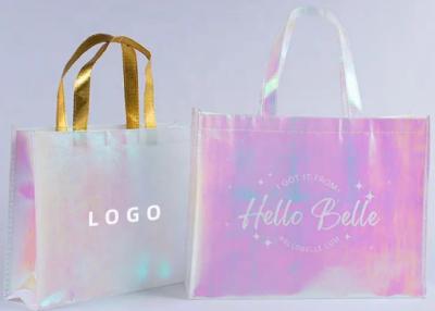 Iridescente laminado brilhante metálico holográfico de Tote Non Woven Shopping Bag do presente