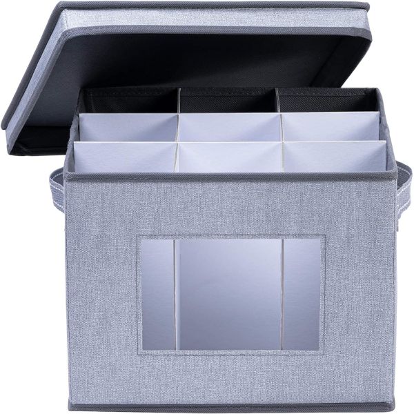 VENO 2 Pack Wine Glass Storage Box with Lid and Handles, Glasswares, China Organizer, Great for Moving, Transport.