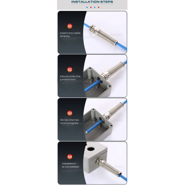 Stainless Steel IP68 Cable Glands, Spiral Strain Relief, Inox 304, 316 or 316L, Metric Pitch, M12~M50