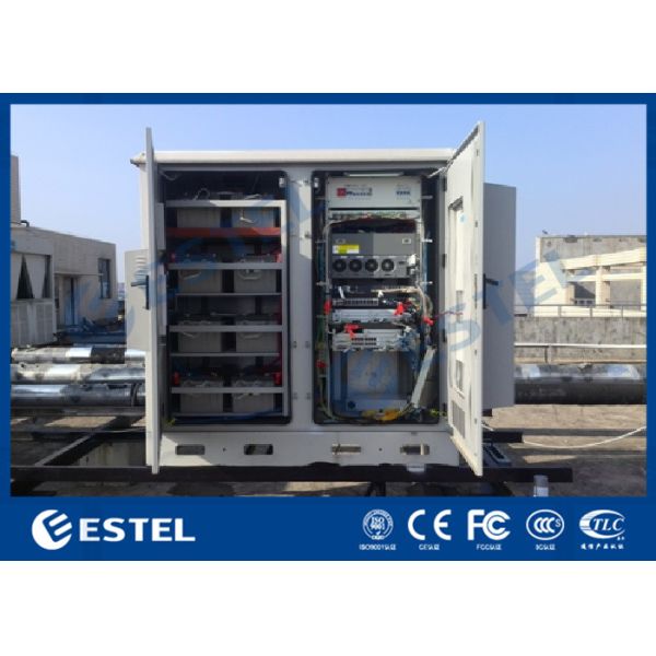 Two Bay Galvanized Steel Outdoor Telecom Cabinets Floor Mounting PEF Heat Insulation
