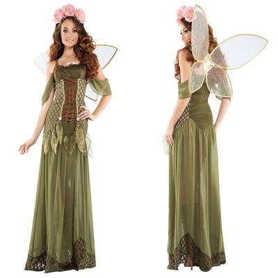 Roupas de Halloween para Mulheres Princesa Florestal Traje Verde Longe do Ombro