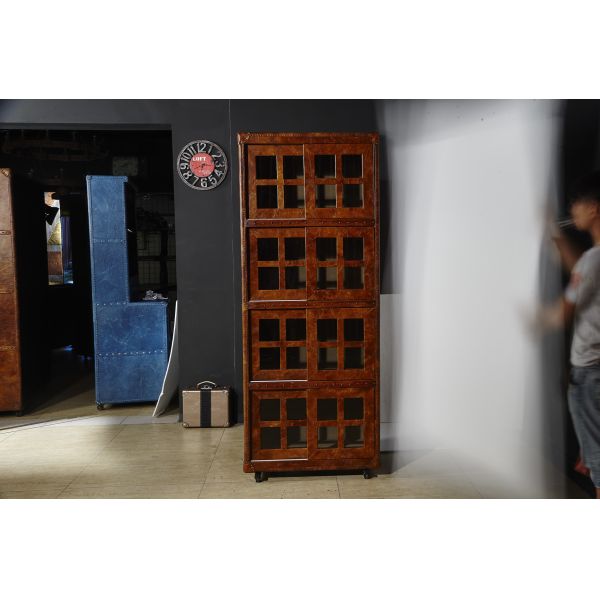 Four Layers Tall Slim Bookshelf , Dark Brown Office Furniture Bookcase With Doors