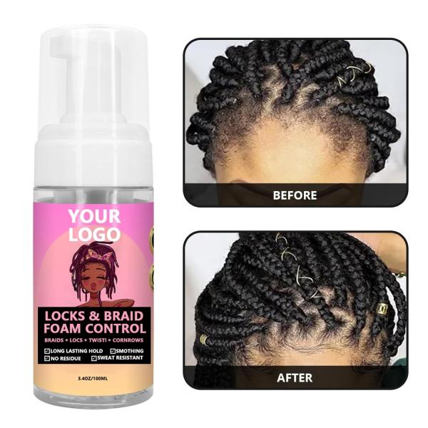 Mousse de fixação de cabelo personalizado para controlar tranças e definir tranças em mulheres negras