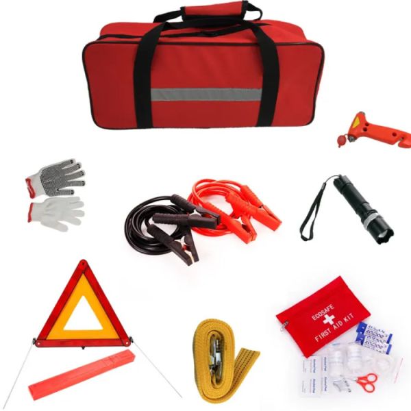 Red Bag with Logo Printing Car Emergency Roadside Kit for Family Camping and Car with 2 Years Shelf Life