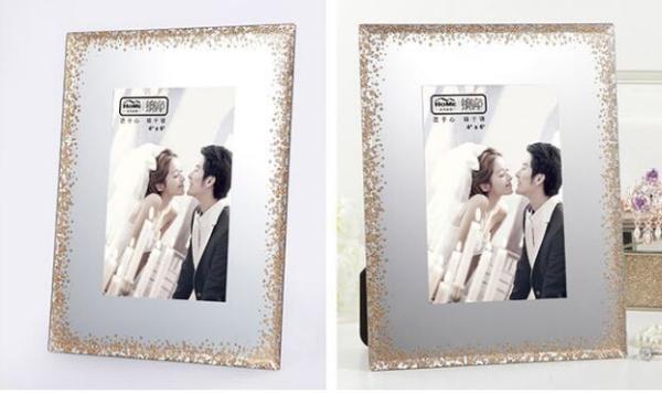 Customized Shape 4x6 Glitter Glass Photo Frame For Promotion Beautifully Decorated