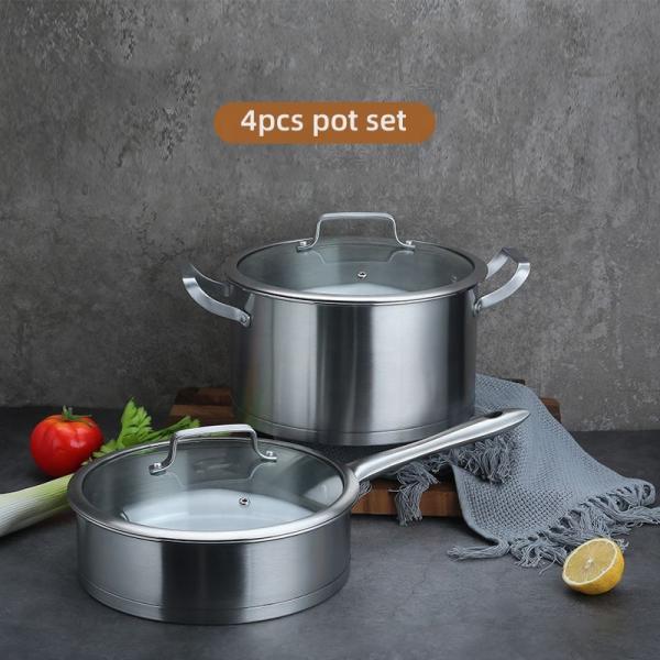 Factory Price Silver Kitchen Sauce Pot Soup Pot Fry Pan Cooking Pot Set Cookware Sets With Glass Lid