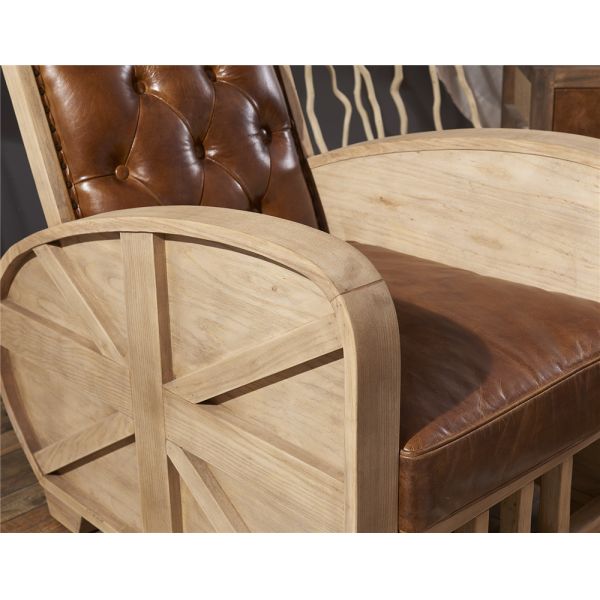 Vintage Brown Leather Leisure Chair Top Grain Real Leather Strong Solid Wood Frame